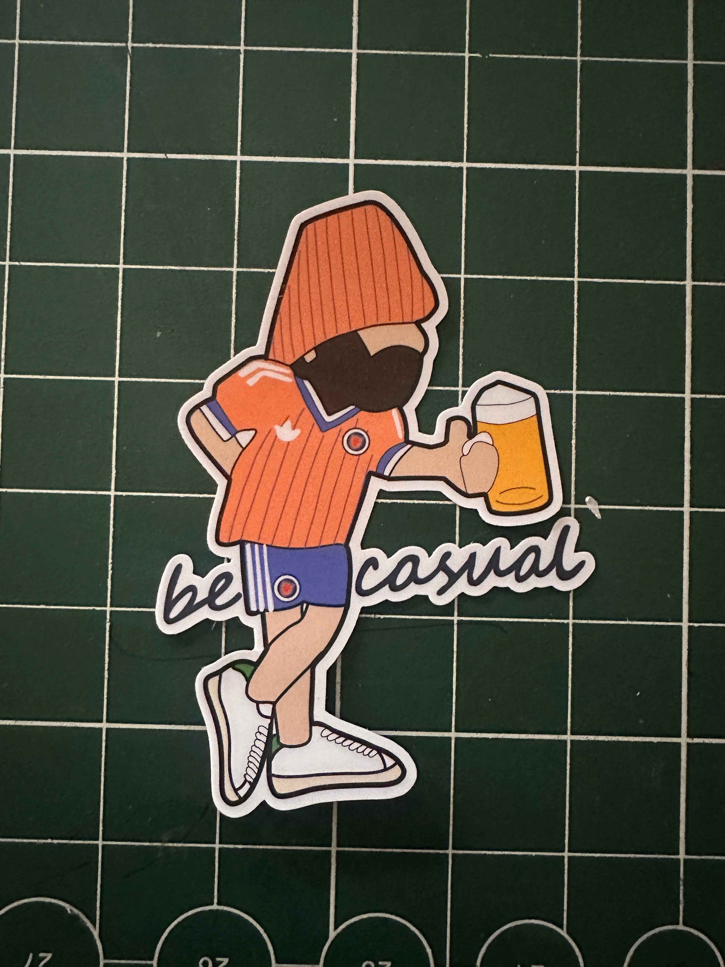 Be Casual scotland sticker in scotland away kit holding a beer subculture 