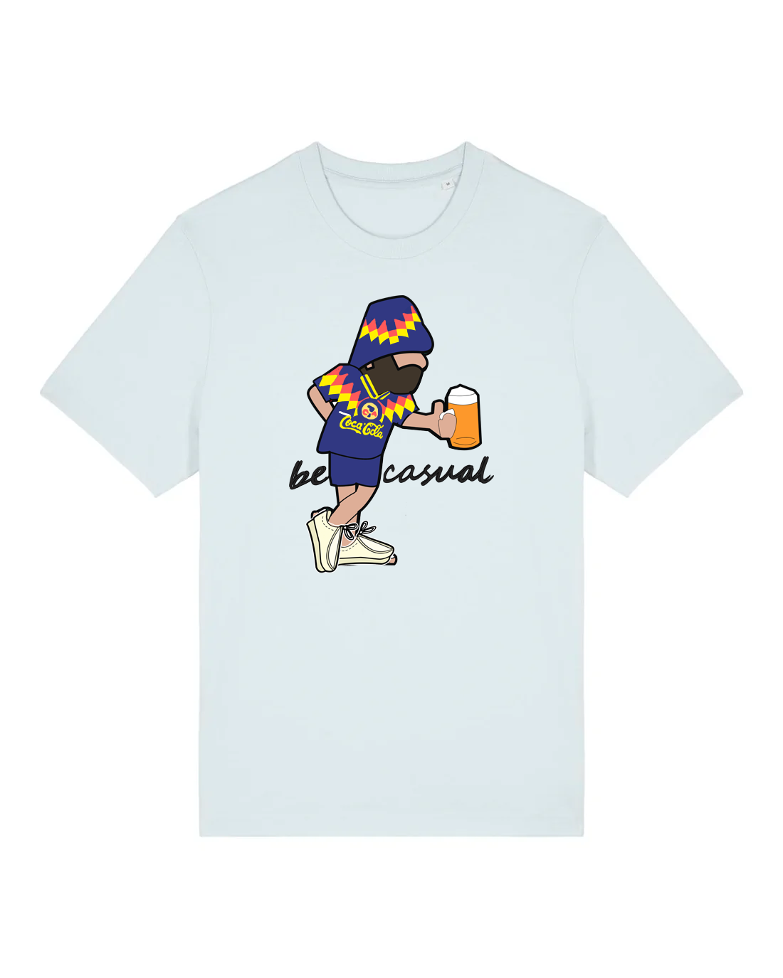 white t-shirt with Mexico City cartoon fan in Mexico City kit