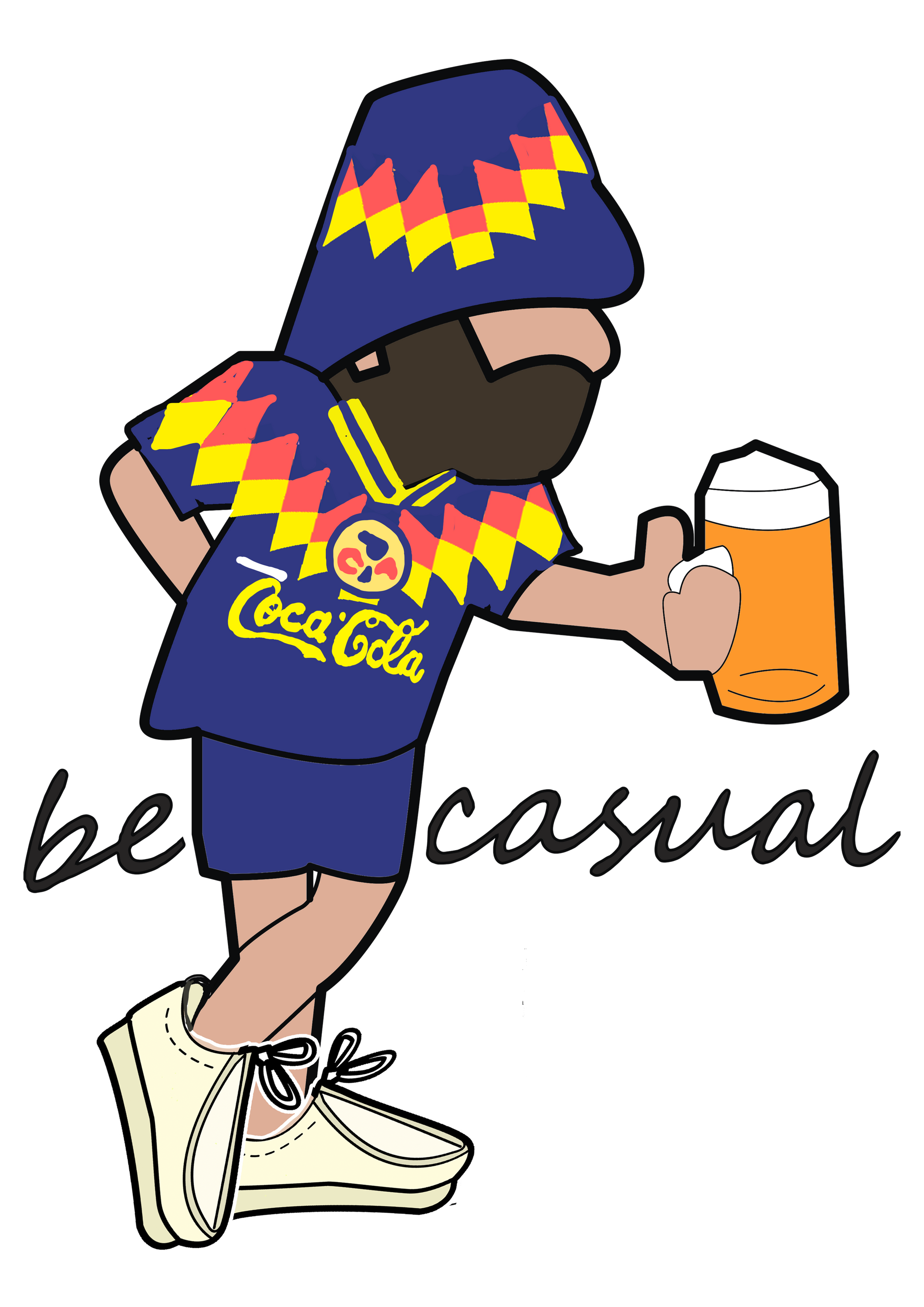 Mexico City fan in cartoon form with clarks wallabee shoes 